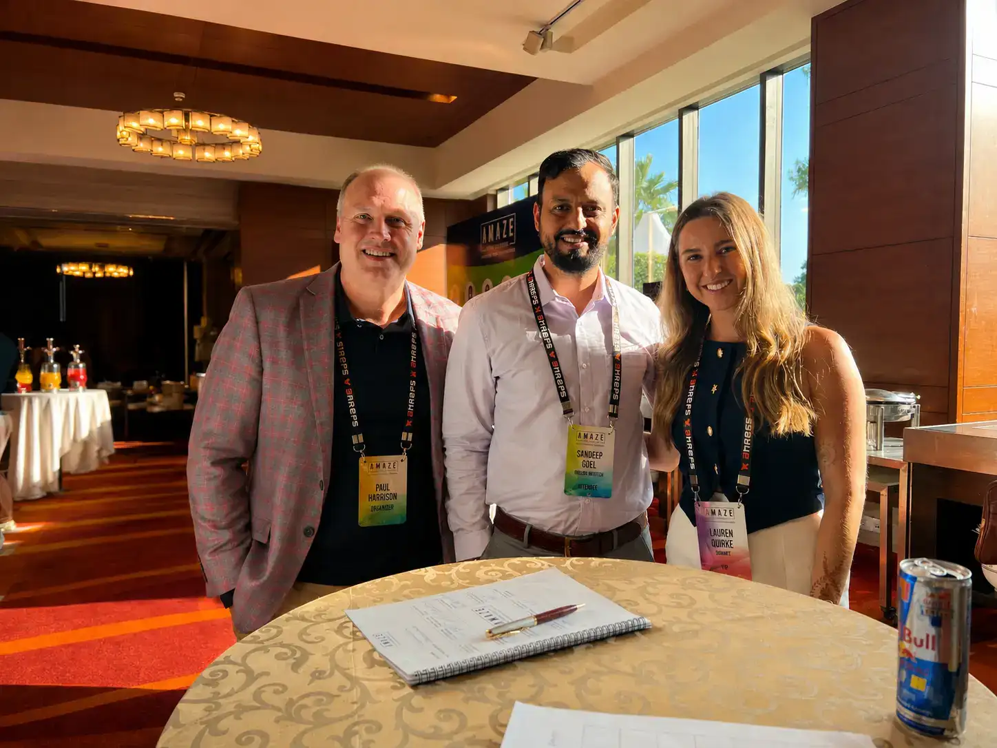 Sandeep Goel with Paul Harrison and Lauren Quirke at the AMAZE Conference