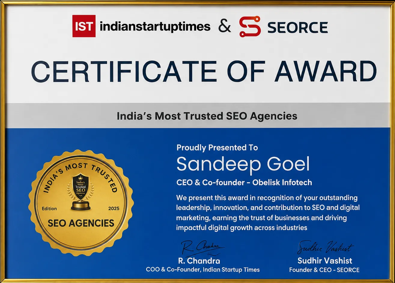 Indian Startup Times award received by Sandeep Goel in 2025